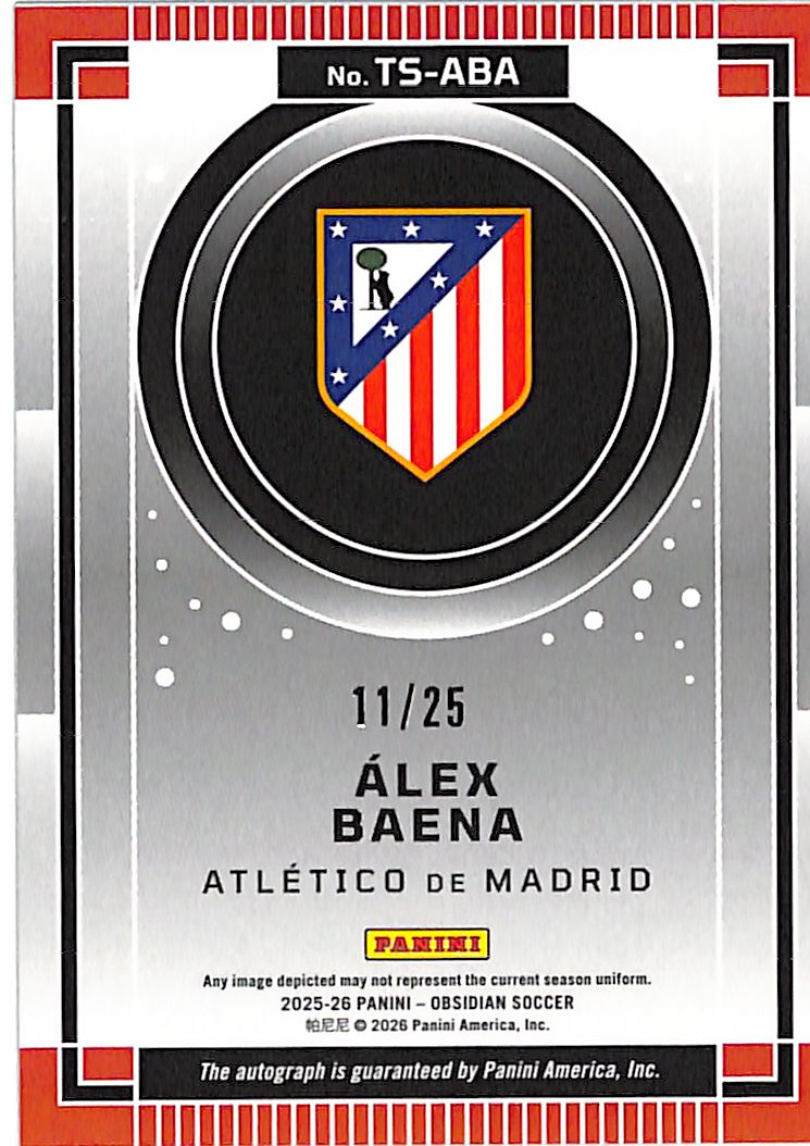2025-26 Panini Obsidian Soccer Álex Baena Auto /25 #TS-ABA Atlético de Madrid