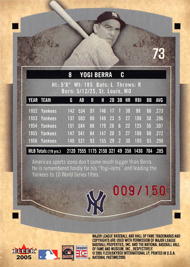 2005 Fleer National Pastime Yogi Berra Red /150 #73 New York Yankees