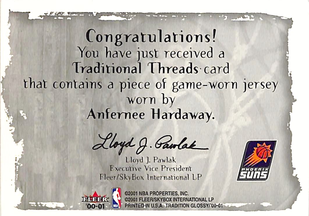 2000-01 Fleer Tradition Glossy Traditional Threads Anfernee Hardaway Jersey Suns