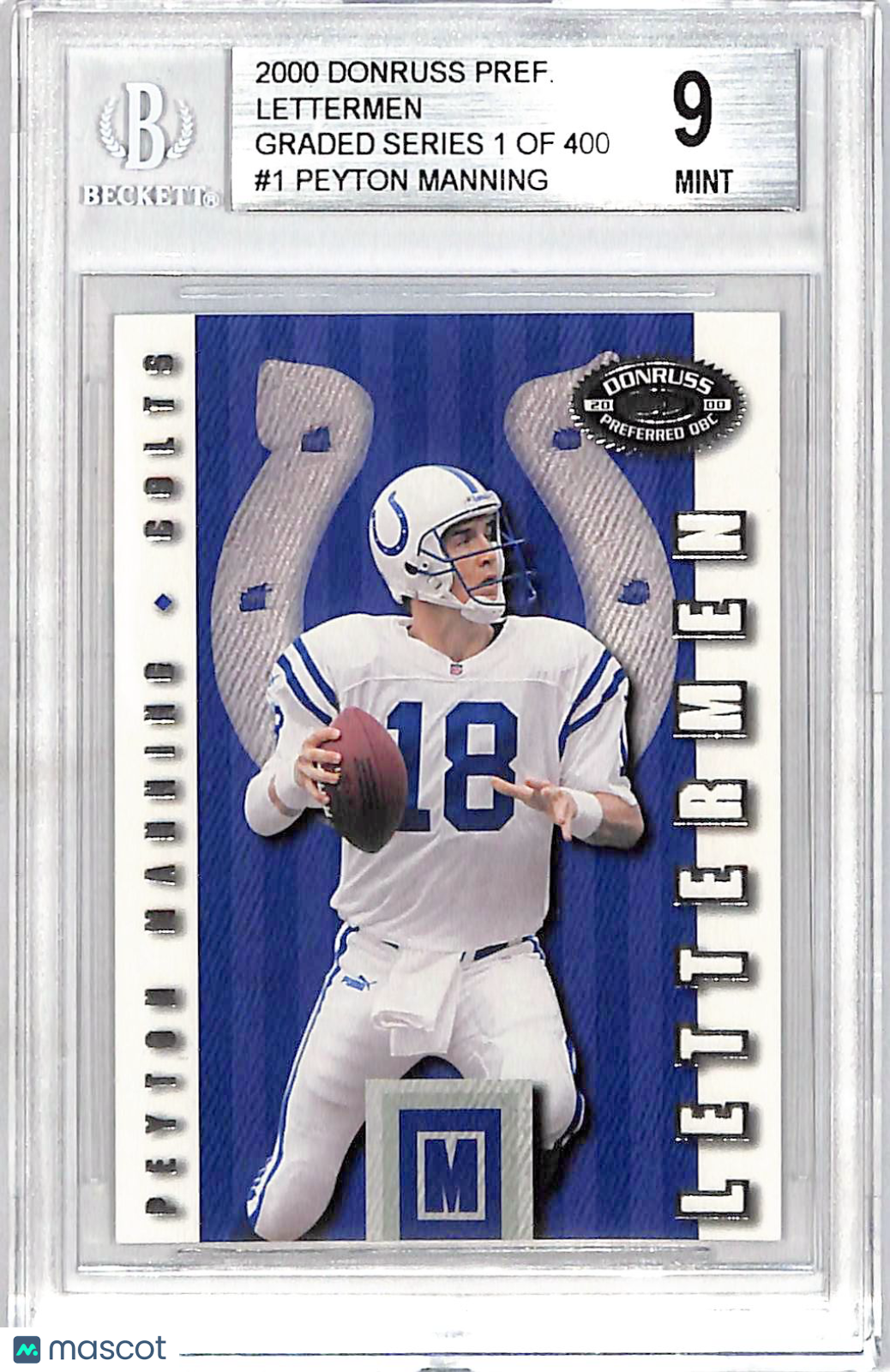 2000 Donruss Preferred QBC Lettermen Peyton Manning Graded Series 0022/1000 #LM01 BGS 9 Indianapolis Colts