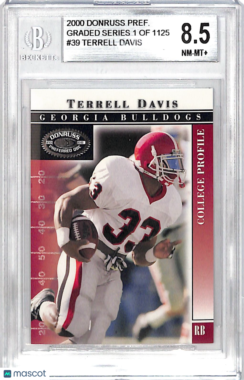 2000 Donruss Preferred QBC Terrell Davis Graded Series /1125 #39 BGS 8.5 Georgia Bulldogs