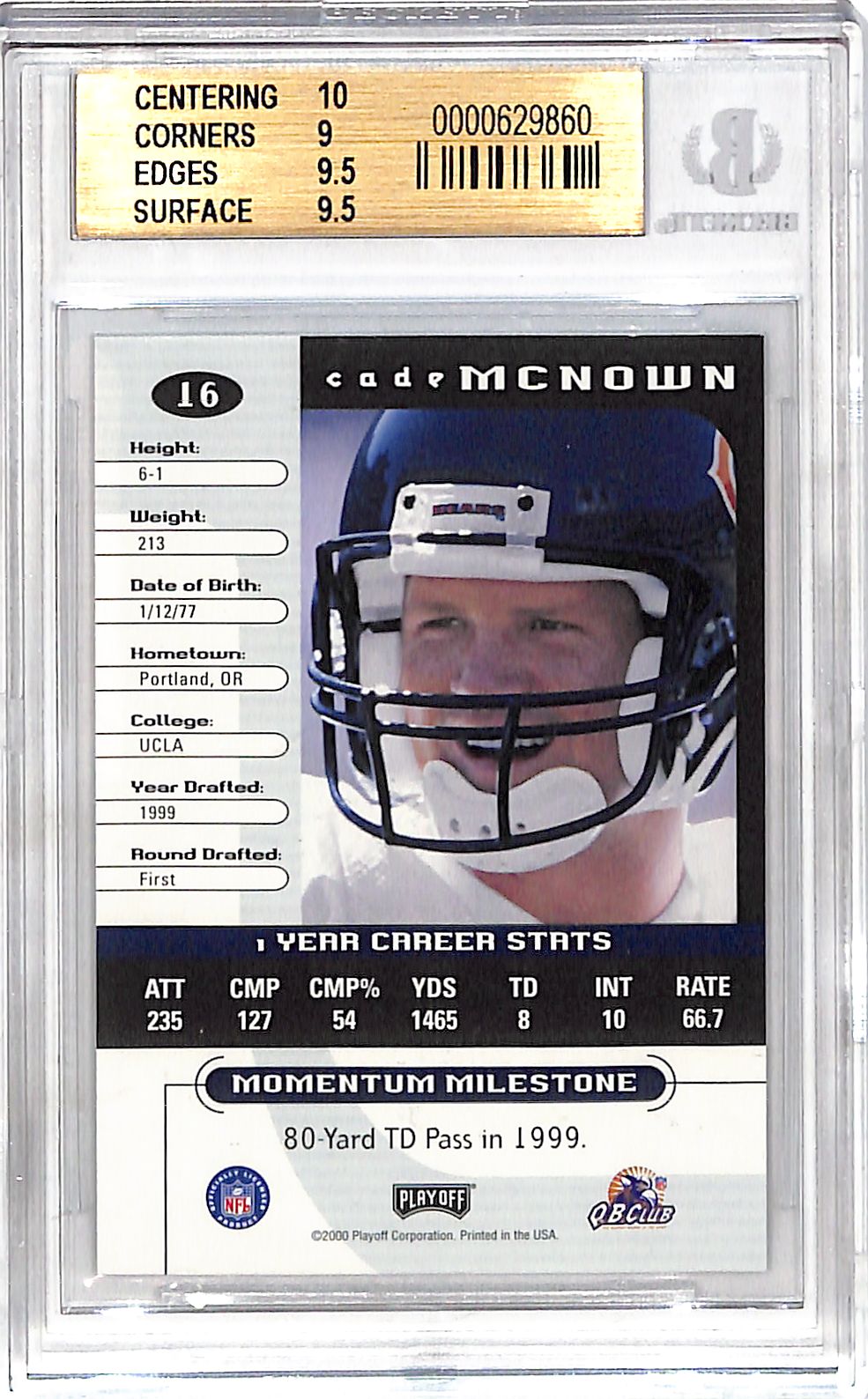2000 Playoff Momentum Cade McNown Graded Series /210 #16 BGS 9.5 Chicago Bears