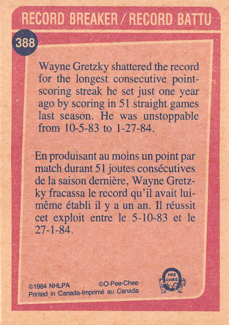 1984-85 O-Pee-Chee Wayne Gretzky #388 Edmonton Oilers