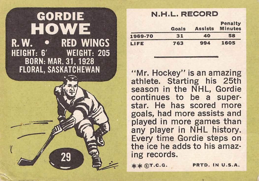 1970-71 Topps Gordie Howe #29 Detroit Red Wings