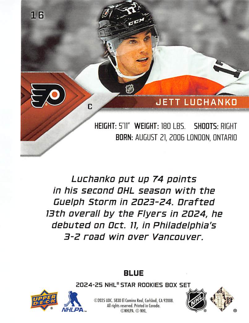 2024-25 Upper Deck NHL Star Rookies Box Set Jett Luchanko Blue #16 Philadelphia Flyers