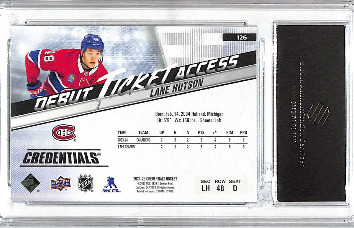 2024-25 Upper Deck Credentials Debut Ticket Access Lane Hutson Rookie #126 GAS 10 Montreal Canadiens