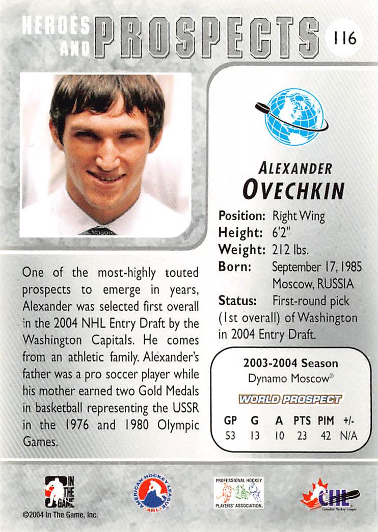 2004 In The Game Heroes and Prospects Alexander Ovechkin Rookie #116 Moscow
