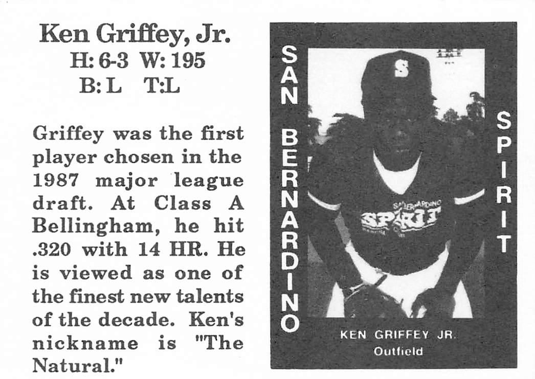1988 Star San Bernardino Spirit Ken Griffey Jr. Rookie #1 Mariners