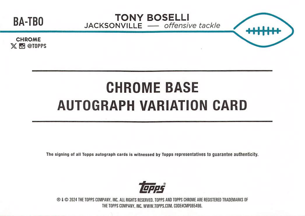 2024 Topps Chrome Tony Boselli Green Geometric Auto Refractor /99 BA-TBO Jaguars
