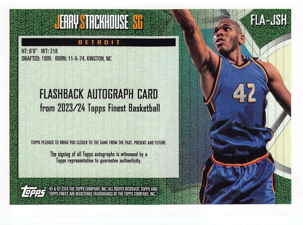 2023-24 Topps Finest Jerry Stackhouse Autograph Blue /99 #FLA-JSH Pistons