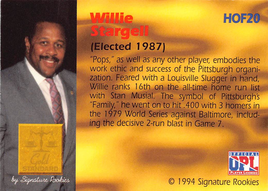 1994 Signature Rookies Gold Standard Willie Stargell Auto #HOF20 Pirates