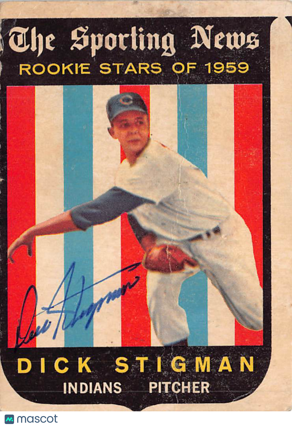 1959 Topps Dick Stigman Autograph Rookie #142 Cleveland Indians