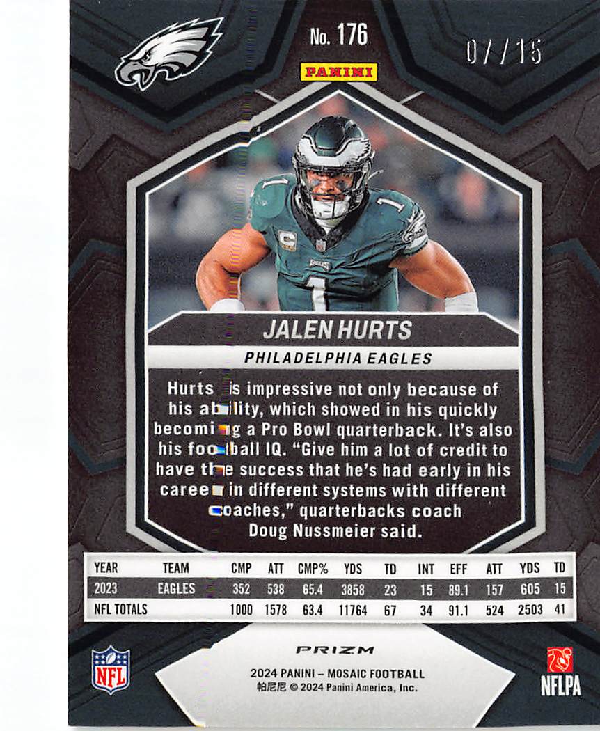 2024 Panini Mosaic Football Jalen Hurts Tessellation /15 #176 Eagles