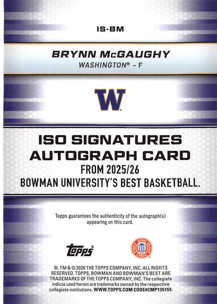 2025-26 Topps Bowman U Best ISO Signatures Brynn McGaughy #IS-BM Washington