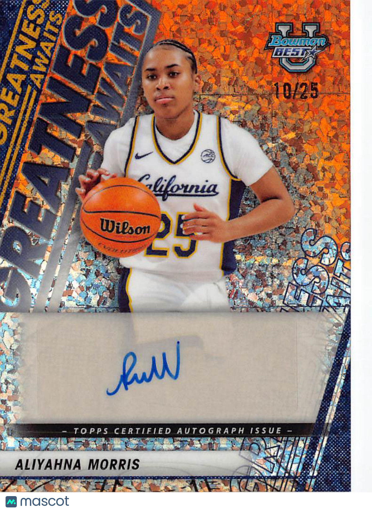 2025-26 Bowman University's Best Aliyahna Morris Orange Auto /25 #GA-AM Cal