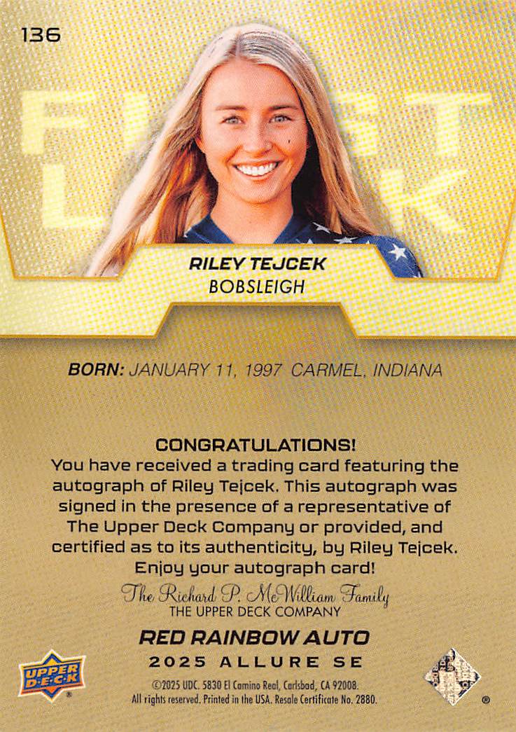 2025 Upper Deck Allure SE Riley Tejcek Red Rainbow Auto #136