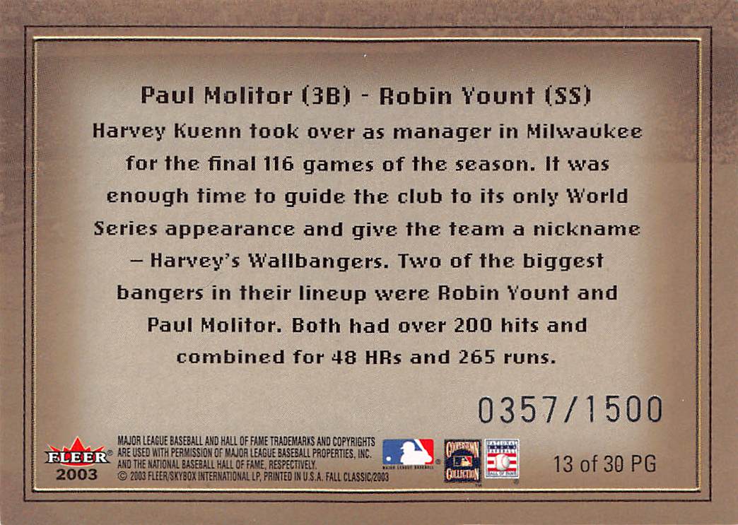 2003 Fleer Fall Classic Postseason Glory Paul Molitor Robin Yount /1500 #13