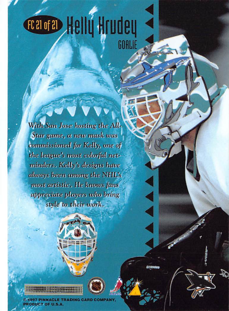1997 Pinnacle Fans Choice Kelly Hrudey #FC 21 of 21 San Jose Sharks