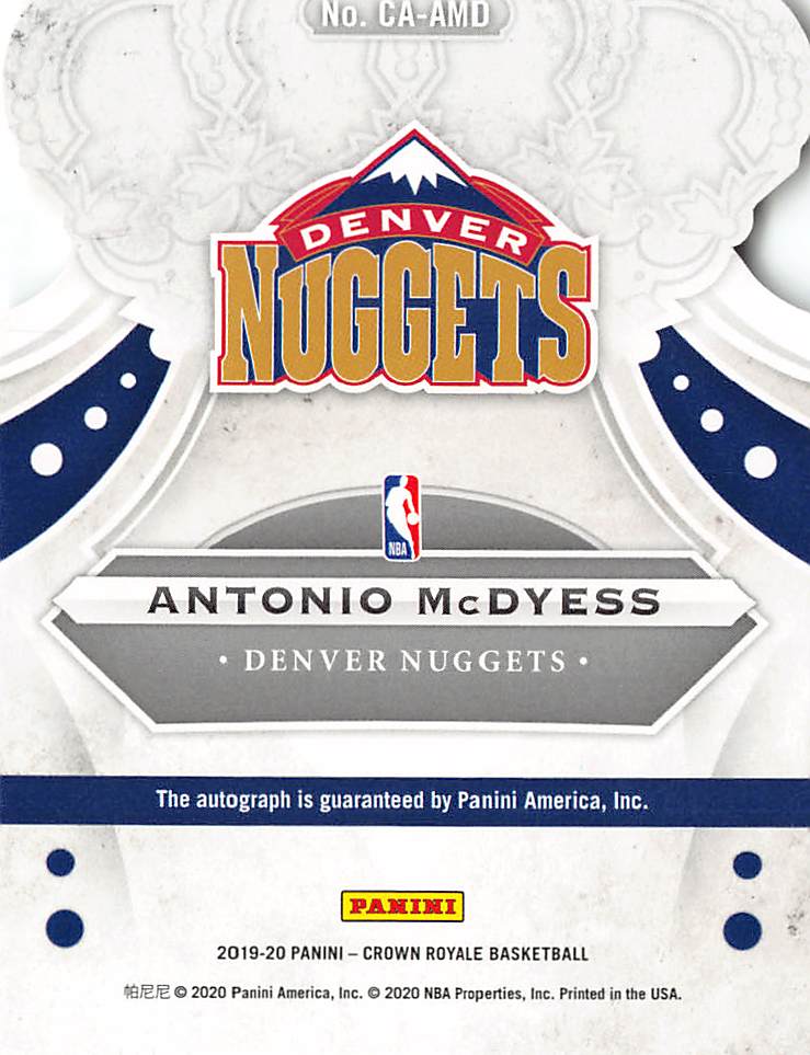 2019-20 Panini Crown Royale Antonio McDyess Autograph #CA-AMD Denver Nuggets
