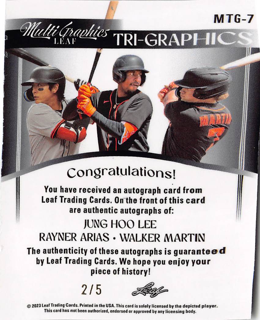 2023 Leaf MultiGraphics Jung Hoo Lee Walker Martin Rayner Arias Auto /5 #MTG-7
