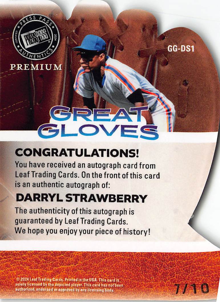 2024 Leaf Press Pass Premium Great Gloves Darryl Strawberry Auto /10 GG-DS1 Mets