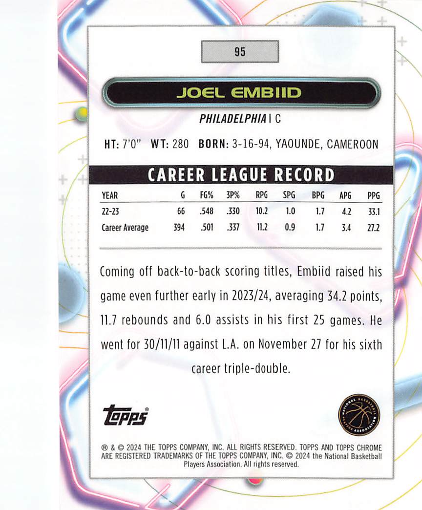 2022-24 Topps Chrome Cosmic Joel Embiid Gold /50 #95 Philadelphia 76ers