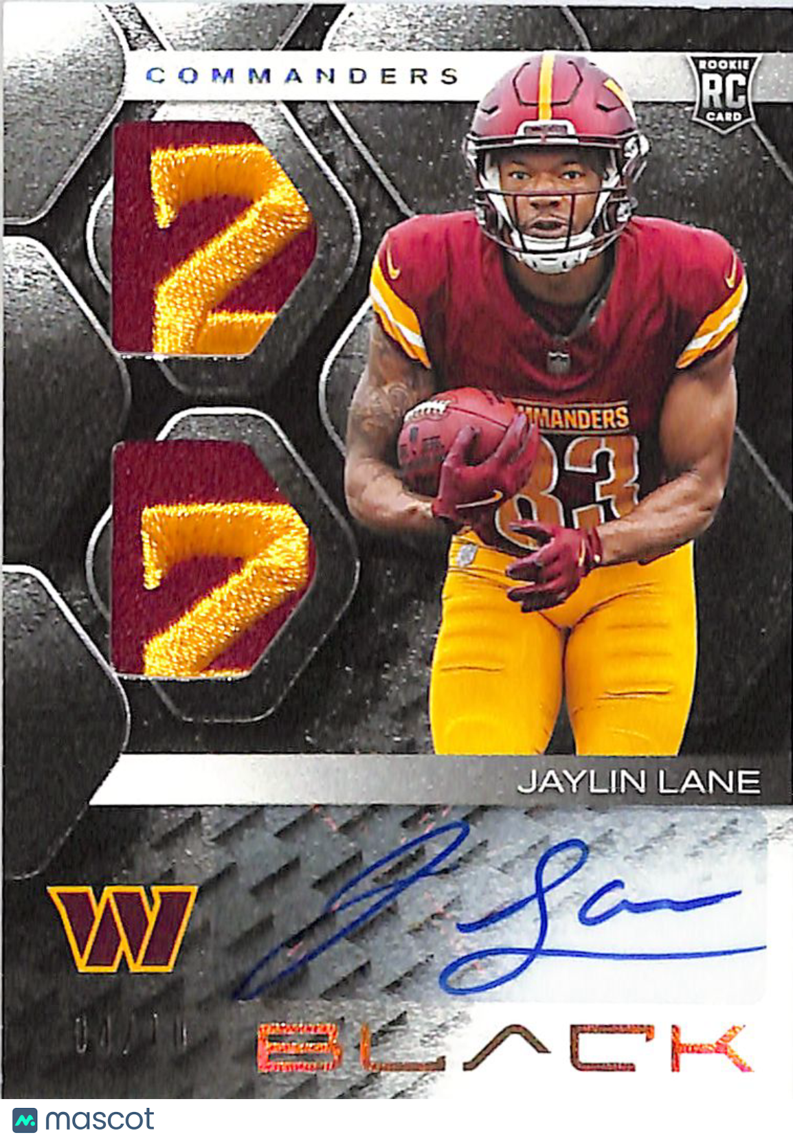 2025 Panini Black Jaylin Lane Rookie Patch Auto /10  RC #RSM-JLE Commanders