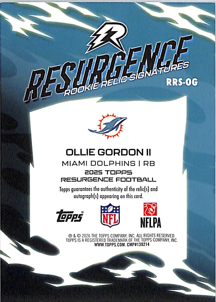 2026 Topps Resurgence Ollie Gordon II Rookie Patch Auto Gold /50 RRS-OG Dolphins