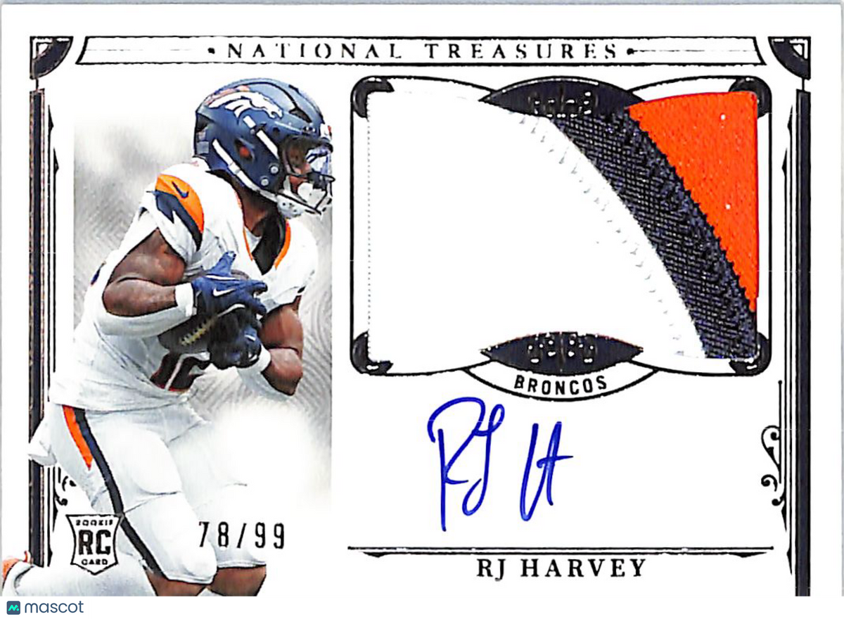 2026 Panini National Treasures RJ Harvey Rookie Patch Auto /99 RC #173 Broncos