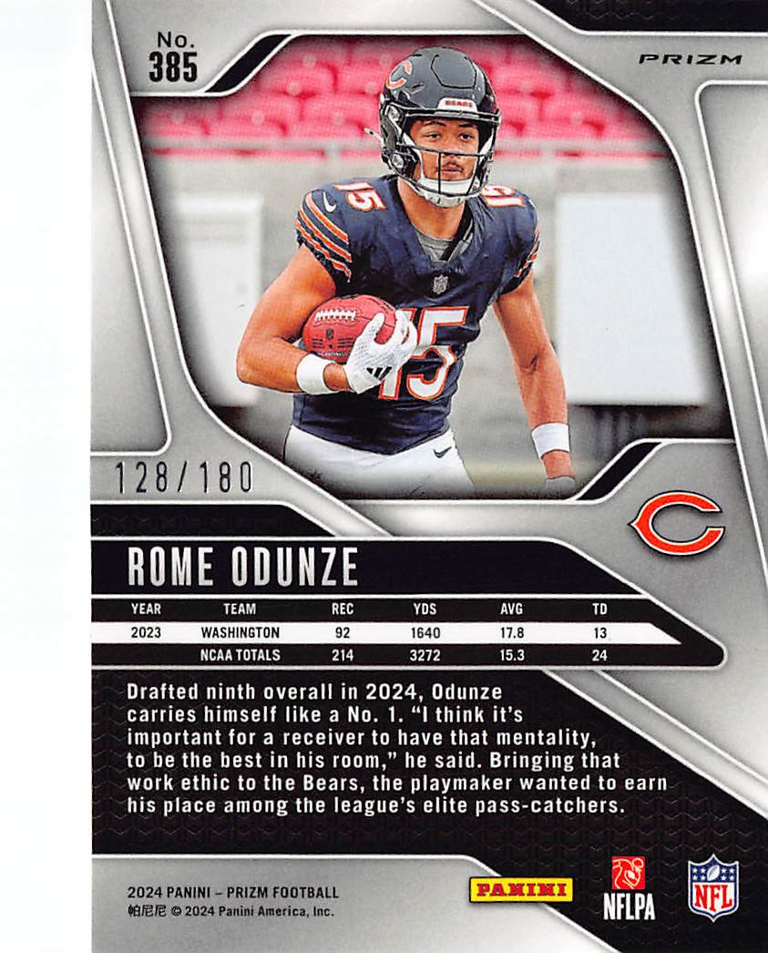2024 Panini Prizm Football Rome Odunze Hyper /180 Rookie RC #385 Chicago Bears