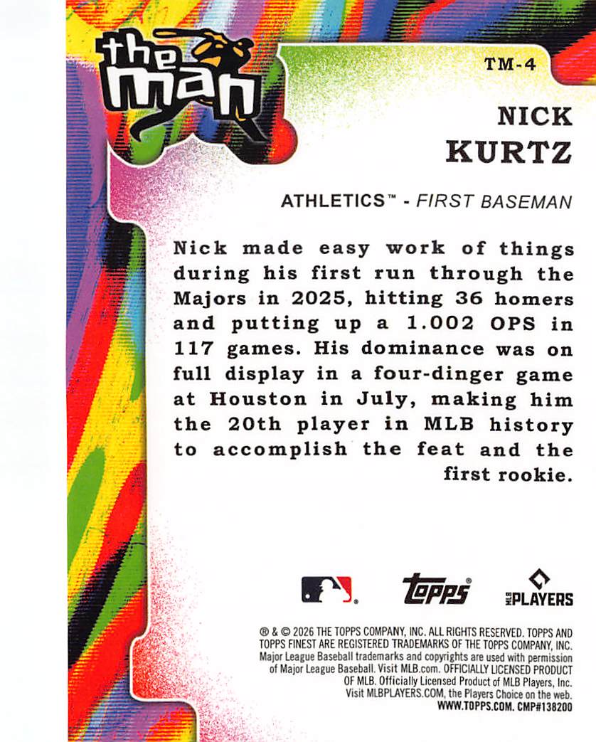 2026 Topps Finest Nick Kurtz The Man #TM-4 Athletics