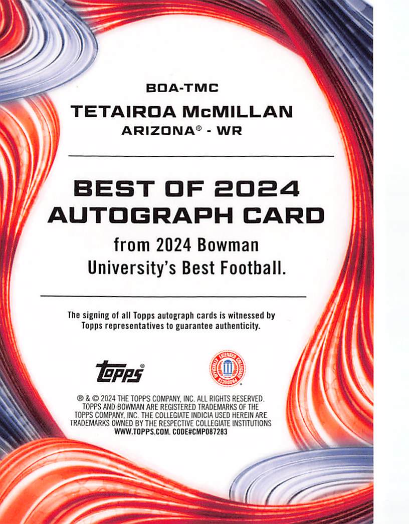 2024 Bowman University's Best Tetairoa McMillan Yellow Rookie Auto /75 #BOA-TMC