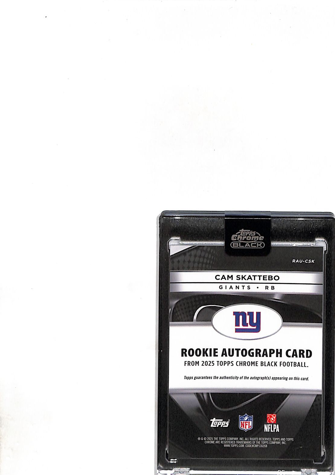 2025 Topps Chrome Black Cam Skattebo Rookie Autograph RC #RAU-CSK Giants
