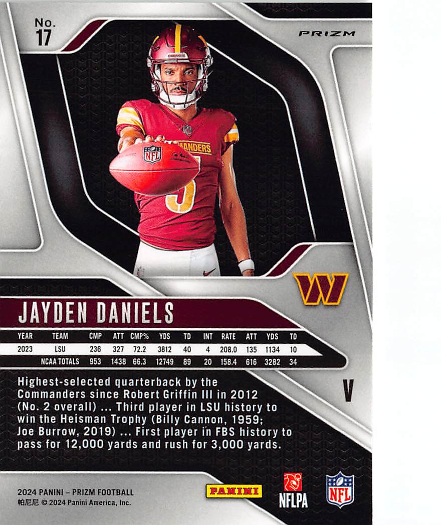 2024 Panini Prizm Football Jayden Daniels Rookie Variation Silver #17 Commanders