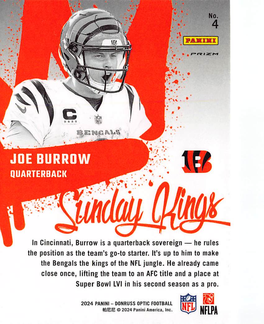 2024 Panini Donruss Optic Football Joe Burrow Sunday Kings #4 Cincinnati Bengals