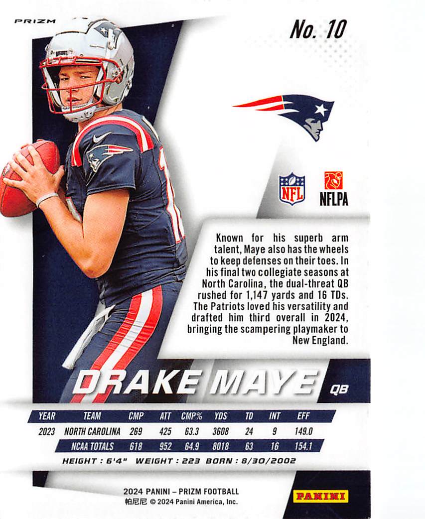 2024 Panini Prizm Football Drake Maye Flashback Rookie Silver RC #10 Patriots