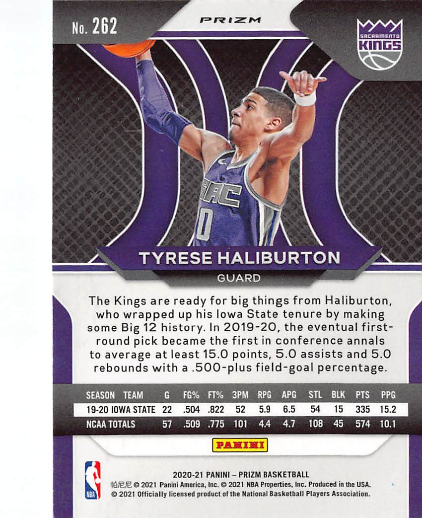 2020-21 Panini Prizm Tyrese Haliburton Red White and Blue Rookie RC #262 Kings