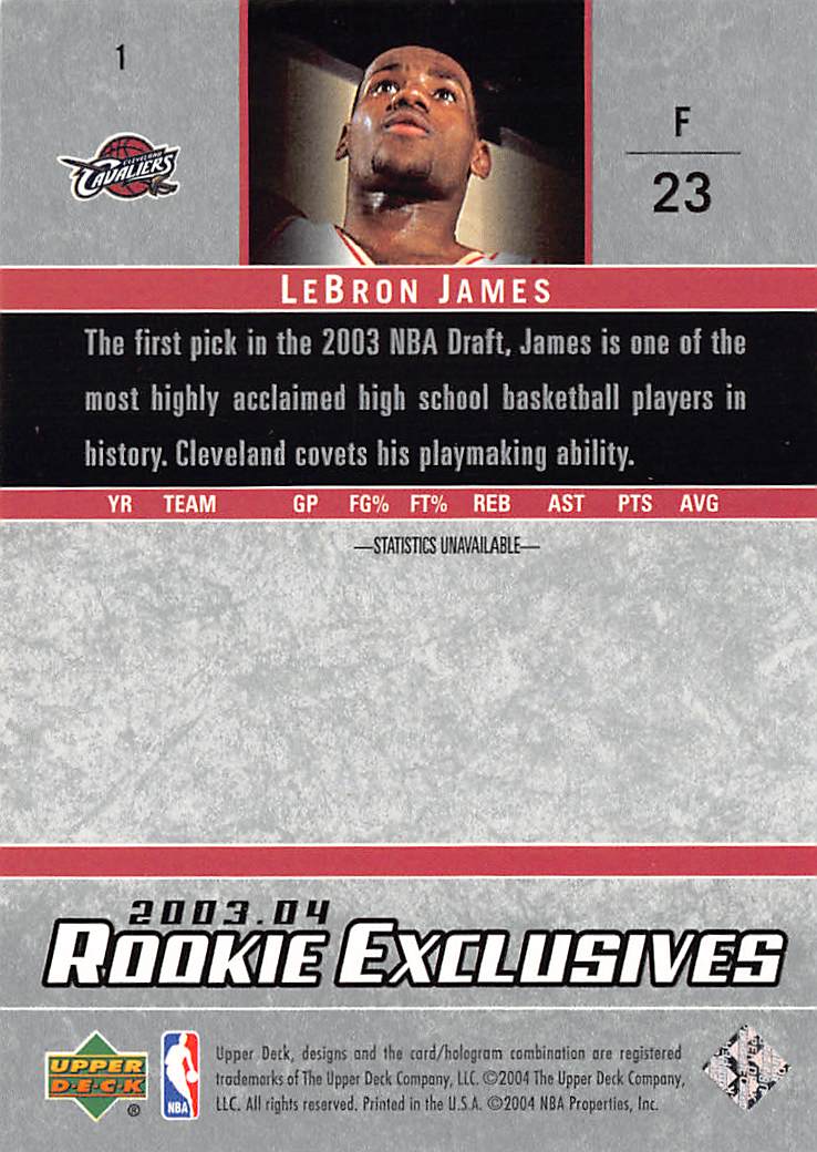 2003-04 Upper Deck Rookie Exclusives LeBron James #1 Cleveland Cavaliers
