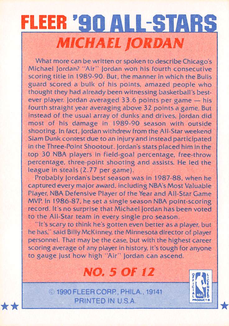 1989-90 Fleer All-Stars Michael Jordan #5 Chicago Bulls