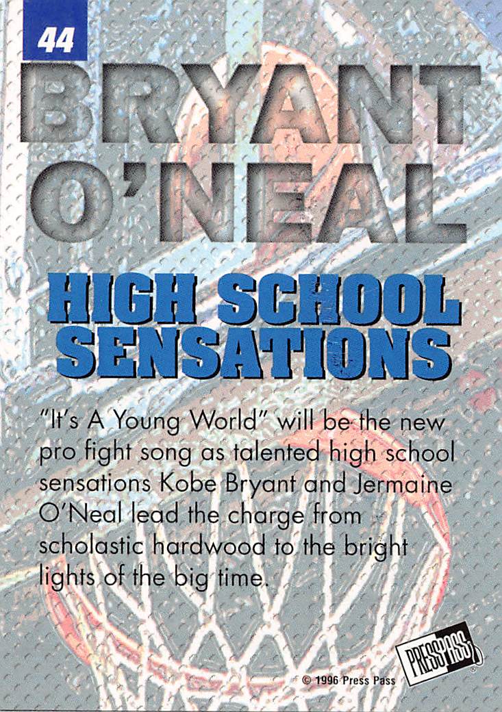 1996 Press Pass Kobe Bryant Jermaine O'Neal Rookie #44