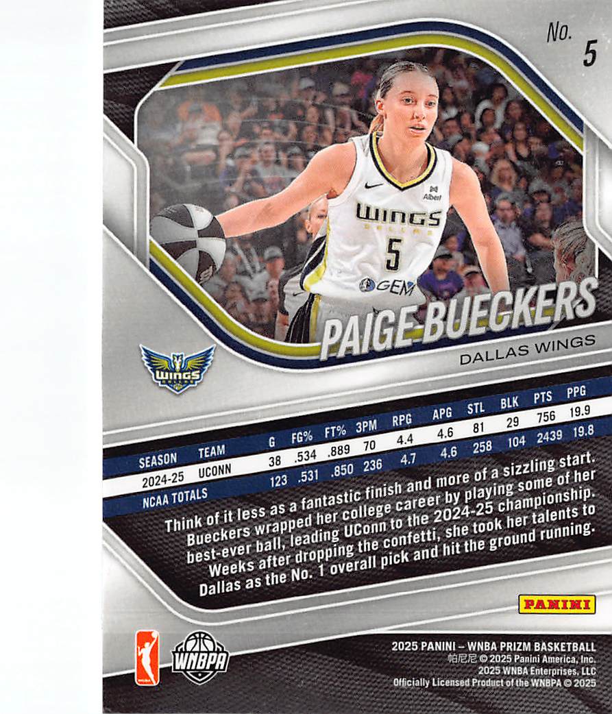 2025 Panini Prizm WNBA Paige Bueckers Rookie RC #5 Dallas Wings