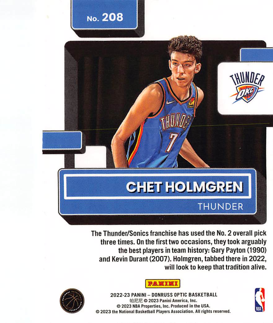 2022-23 Panini Donruss Optic Chet Holmgren Rookie #208 Oklahoma City Thunder