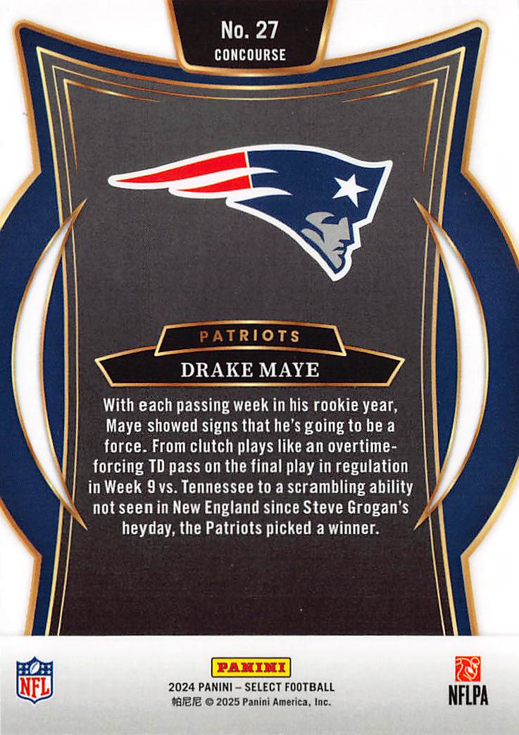 2025 Panini Select Drake Maye Rookie RC #27 New England Patriots