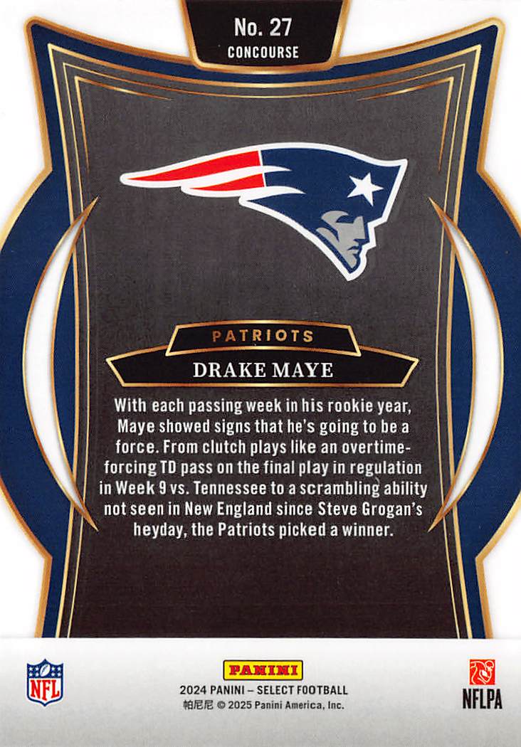 2025 Panini Select Drake Maye Rookie RC #27 New England Patriots