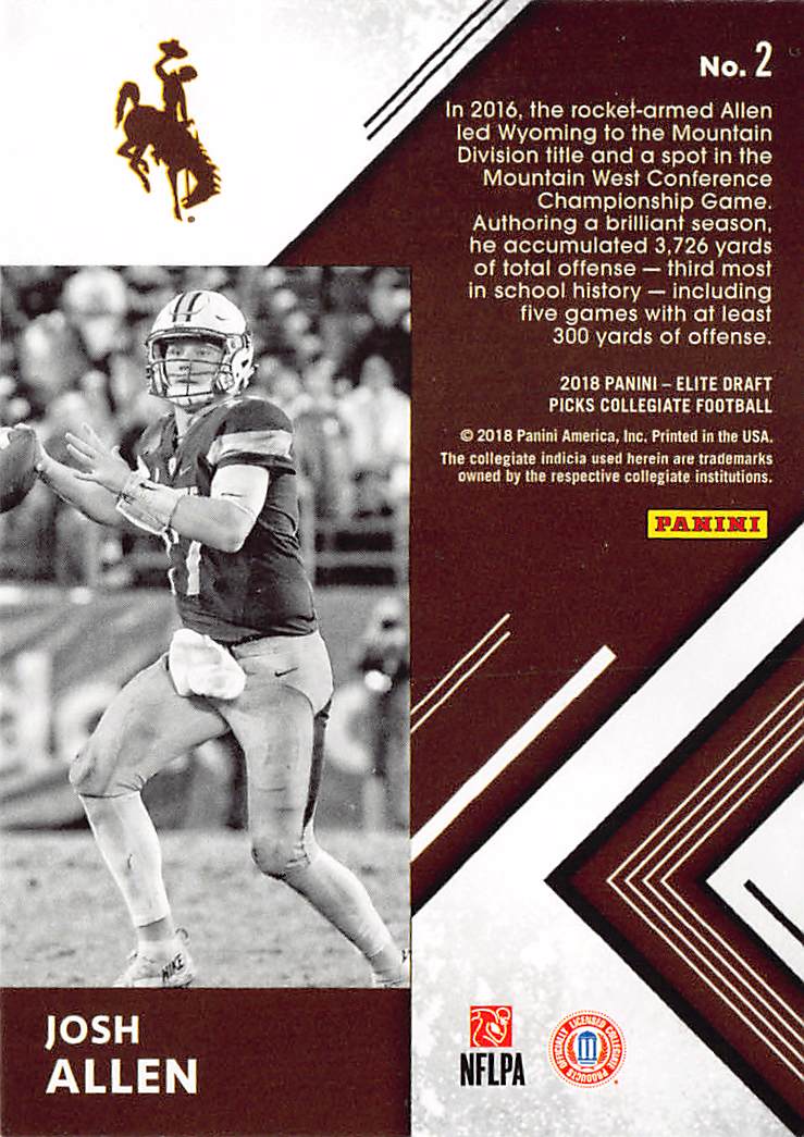 2018 Panini Elite Draft Picks Josh Allen Chain Reaction Rookie #2 Wyoming