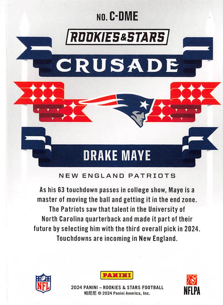 2024 Panini Rookies & Stars Crusade Drake Maye Red Plaid RC #C-DME Patriots