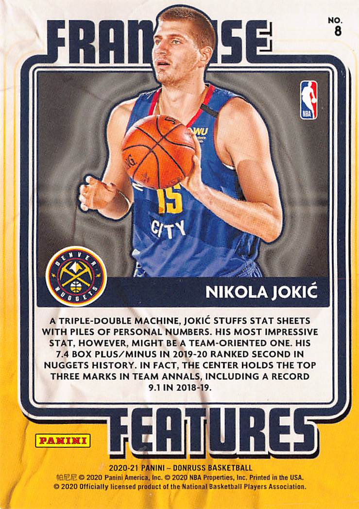 2020 Panini Donruss Franchise Features Nikola Jokić Red Laser /99 #8 Nuggets