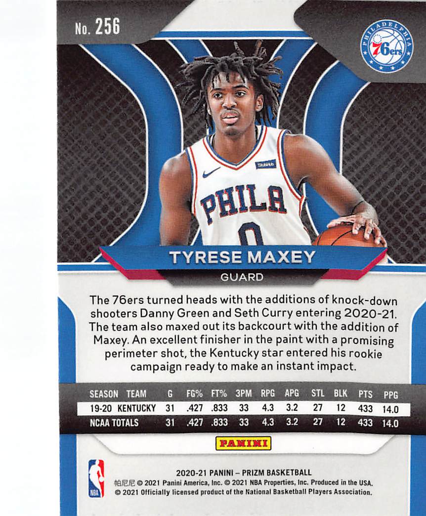 2020-21 Panini Prizm Basketball Tyrese Maxey Rookie RC #256 Philadelphia 76ers