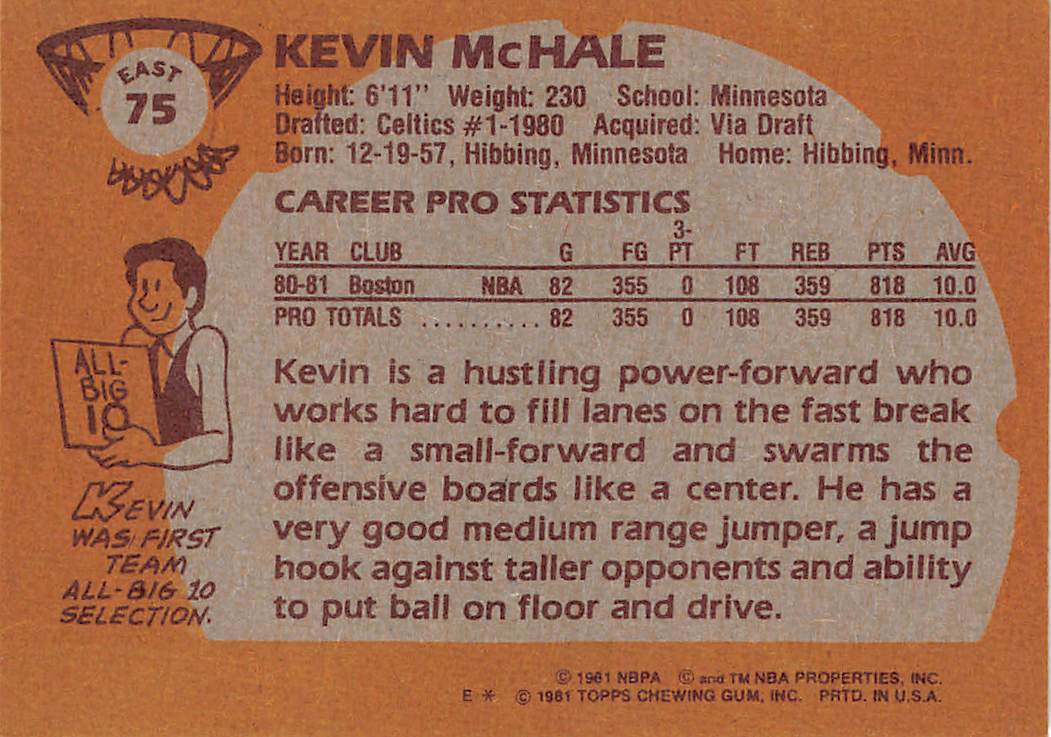 1981-82 Topps Kevin McHale Rookie #75 Boston Celtics