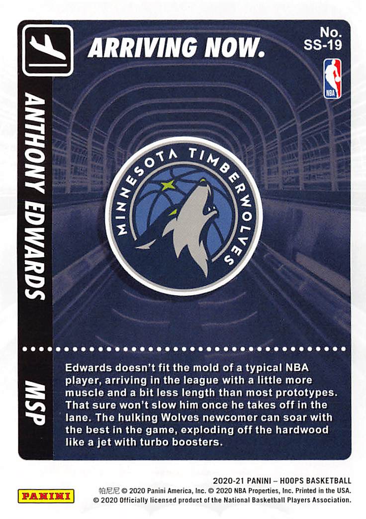 2020-21 Panini NBA Hoops Arriving Now Anthony Edwards Rookie #SS-19 Timberwolves